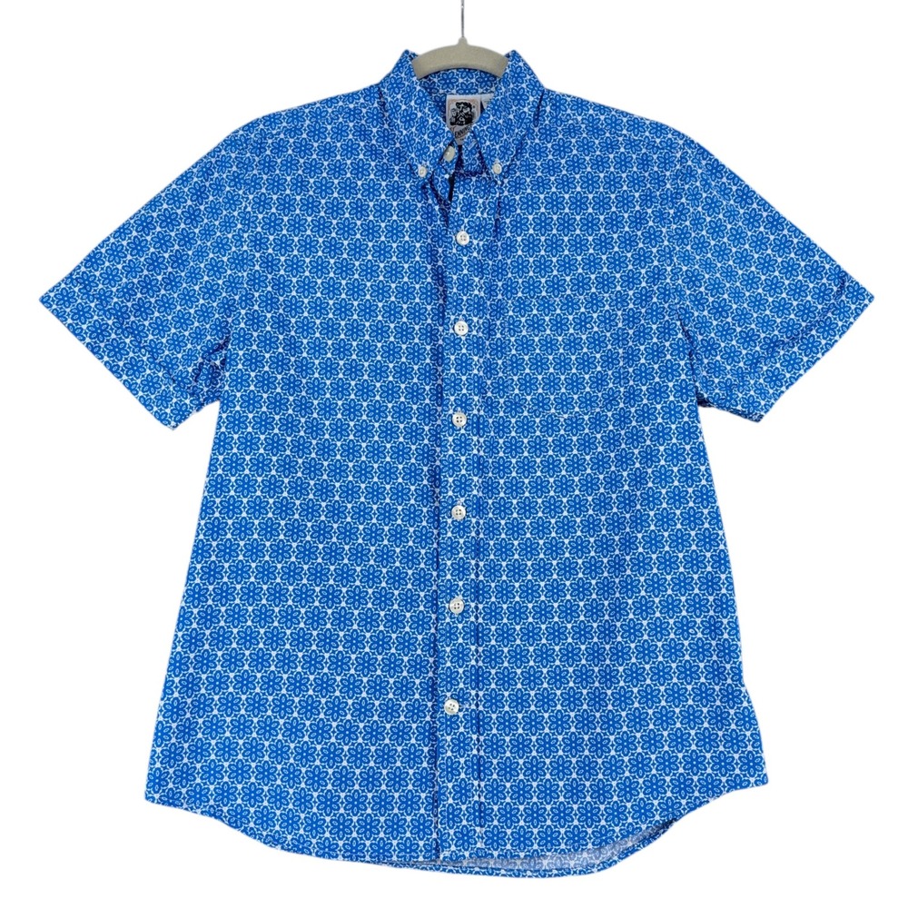 Kennington Mens‎ Blue Geometric Print Short Sleeve Button Up Shirt M